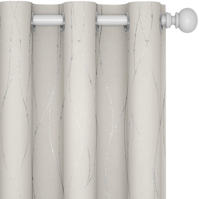 Deconovo Beige Blackout Curtains, Room Darkening Curtain, Thermal Insulated Soundproof Drapes, Silver Wave Dots Print, 38 x 36 Inch, Machine Washable Window Panels for Kitchen Nursery Office, Set of 2 - Image 1